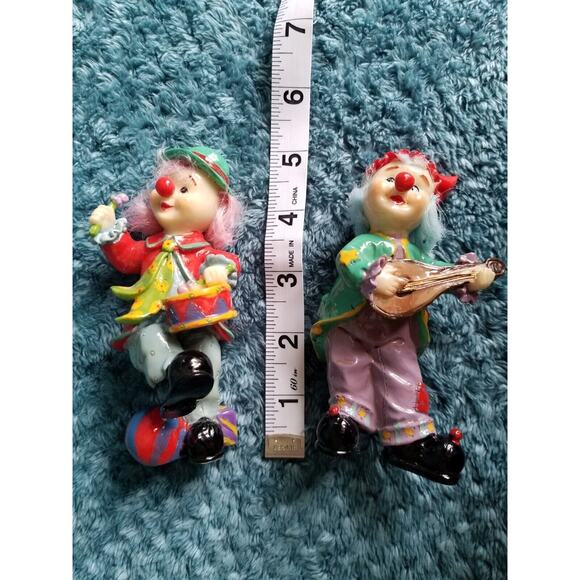 Set Of 2 Hobo Clowns With Lute And Drum Figurines - Picture 7 of 8